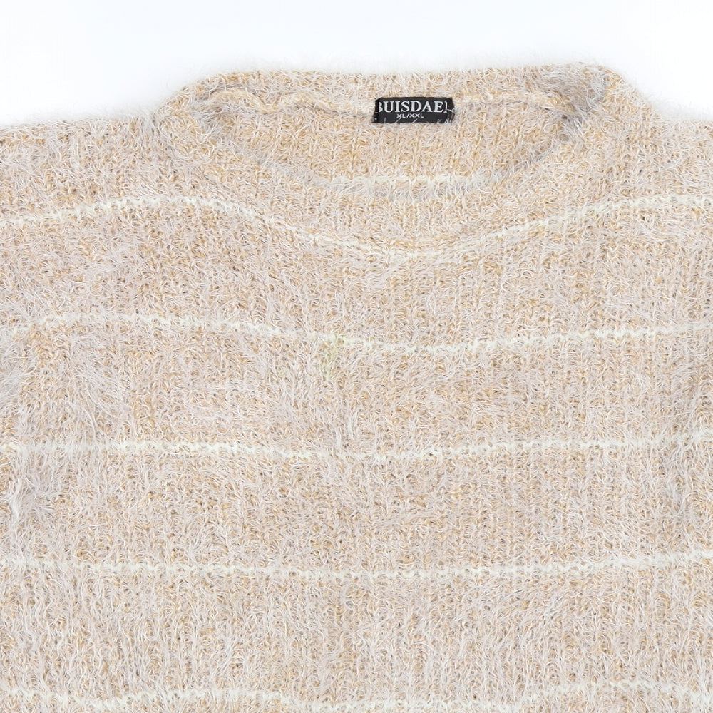 buisdaei Womens Beige Striped Knit Pullover Jumper Size XL