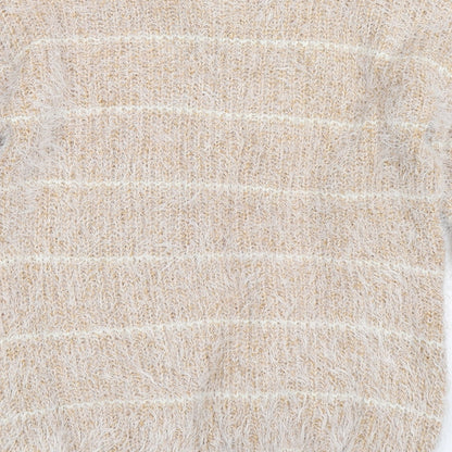 buisdaei Womens Beige Striped Knit Pullover Jumper Size XL
