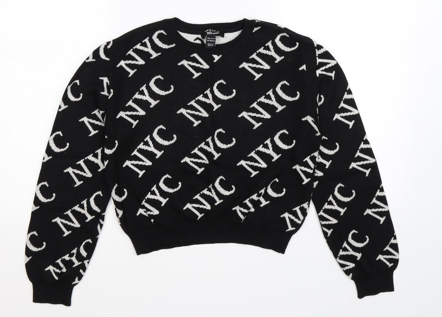 New Look Girls Black Geometric Knit Pullover Jumper Size 12-13 Years  - NYC