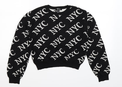 New Look Girls Black Geometric Knit Pullover Jumper Size 12-13 Years  - NYC
