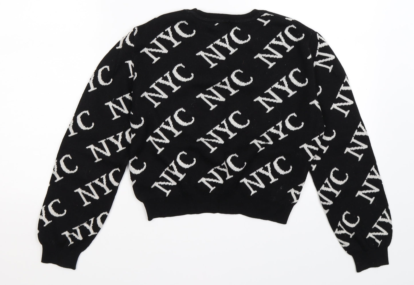 New Look Girls Black Geometric Knit Pullover Jumper Size 12-13 Years  - NYC