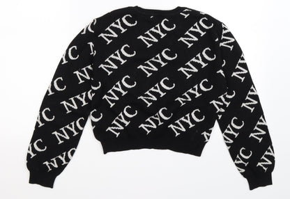 New Look Girls Black Geometric Knit Pullover Jumper Size 12-13 Years  - NYC