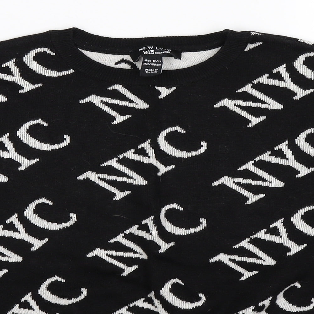 New Look Girls Black Geometric Knit Pullover Jumper Size 12-13 Years  - NYC