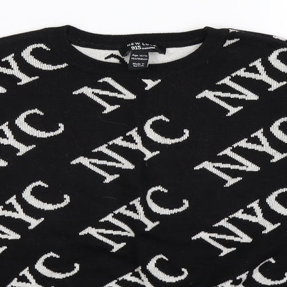 New Look Girls Black Geometric Knit Pullover Jumper Size 12-13 Years  - NYC