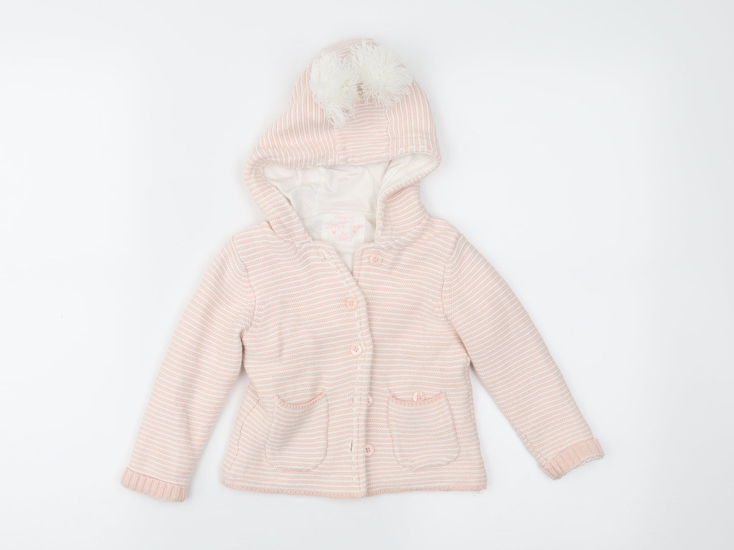 F&F Girls Pink Striped  Parka Jacket Size 9-12 Months