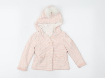 F&F Girls Pink Striped  Parka Jacket Size 9-12 Months