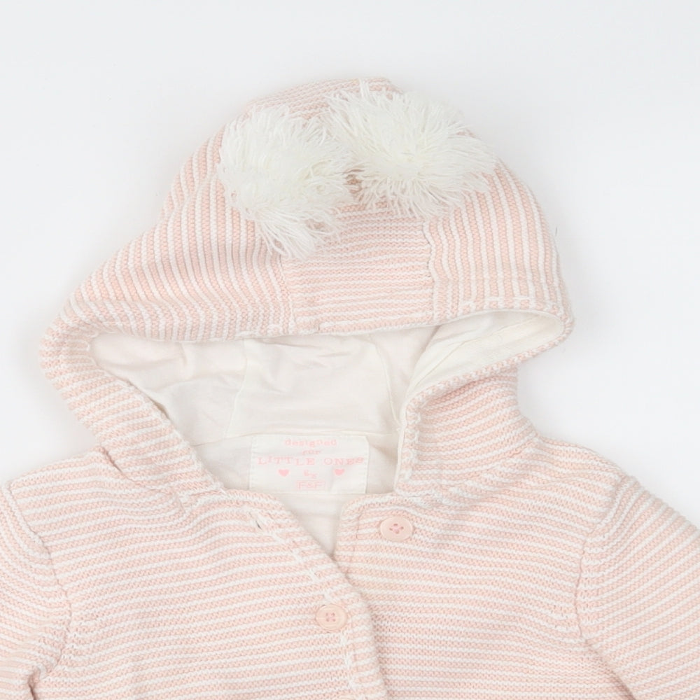 F&F Girls Pink Striped  Parka Jacket Size 9-12 Months