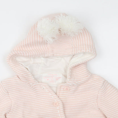 F&F Girls Pink Striped  Parka Jacket Size 9-12 Months