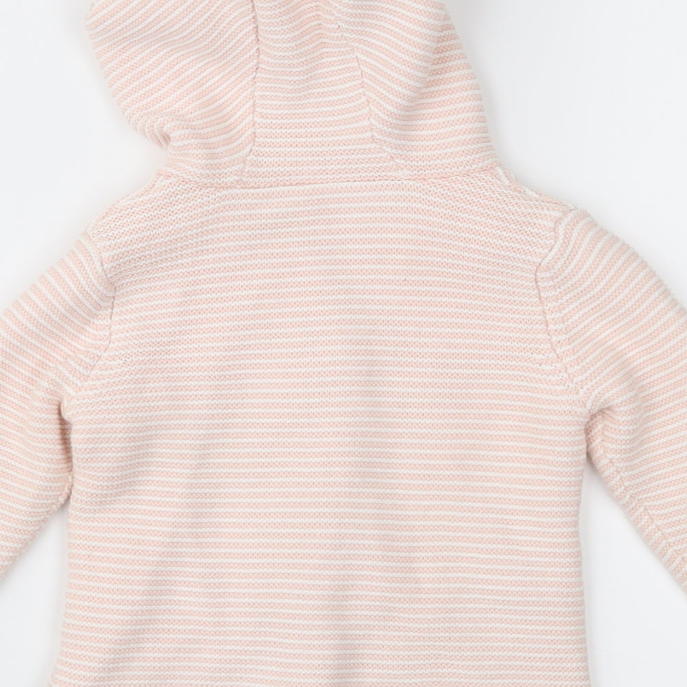 F&F Girls Pink Striped  Parka Jacket Size 9-12 Months
