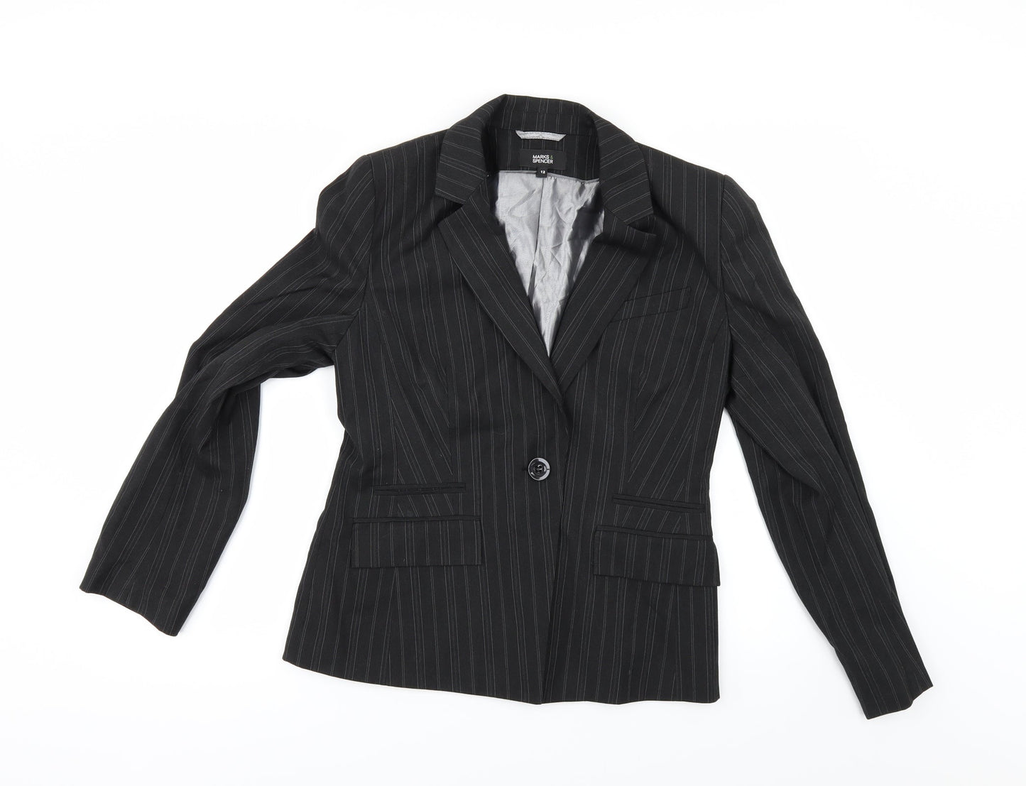 Marks and Spencer Womens Black Striped  Jacket Suit Jacket Size 12