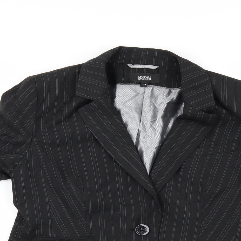 Marks and Spencer Womens Black Striped  Jacket Suit Jacket Size 12