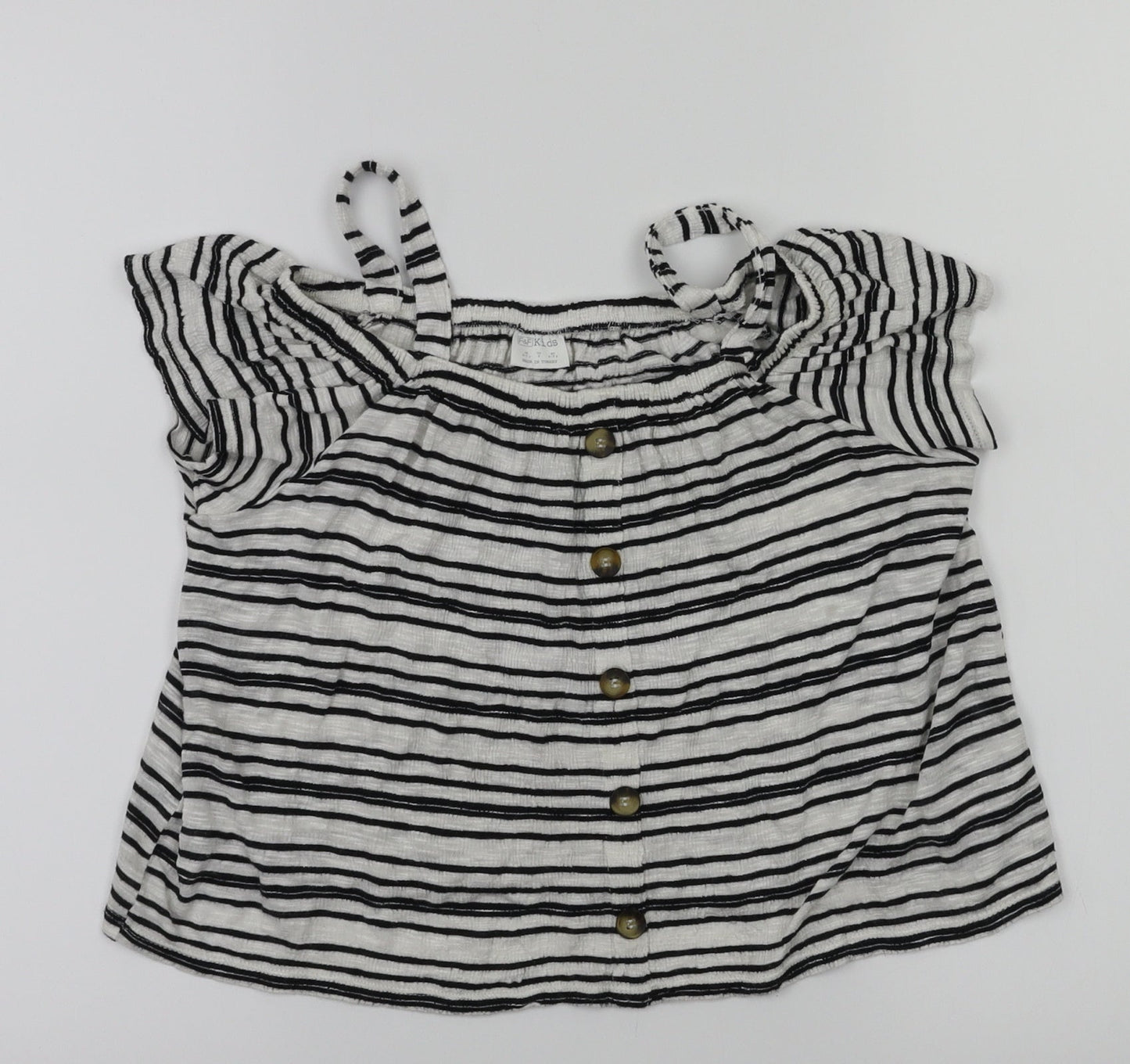 F&F Girls Black Striped  Pullover T-Shirt Size 8-9 Years