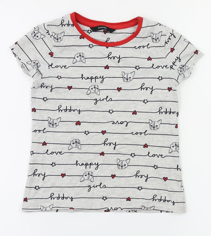 George Girls Grey Animal Print  Basic T-Shirt Size 5-6 Years