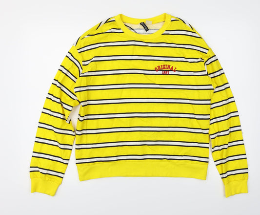 Divided Womens Yellow Striped  Pullover Sweatshirt Size S