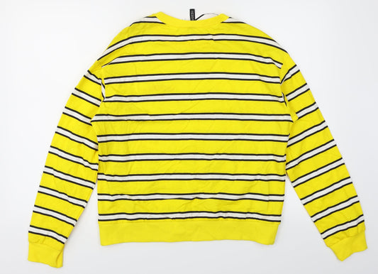Divided Womens Yellow Striped  Pullover Sweatshirt Size S