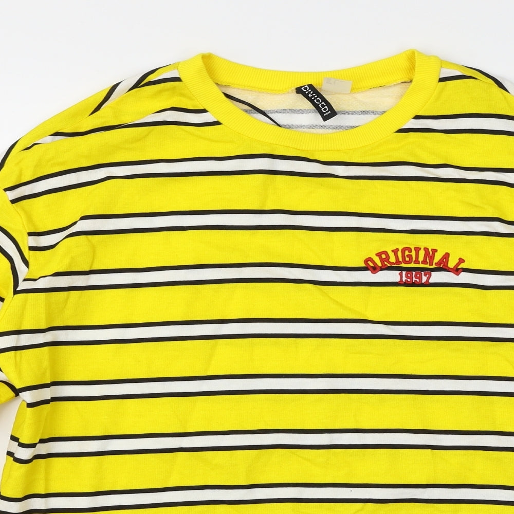 Divided Womens Yellow Striped  Pullover Sweatshirt Size S