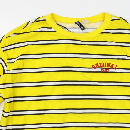 Divided Womens Yellow Striped  Pullover Sweatshirt Size S