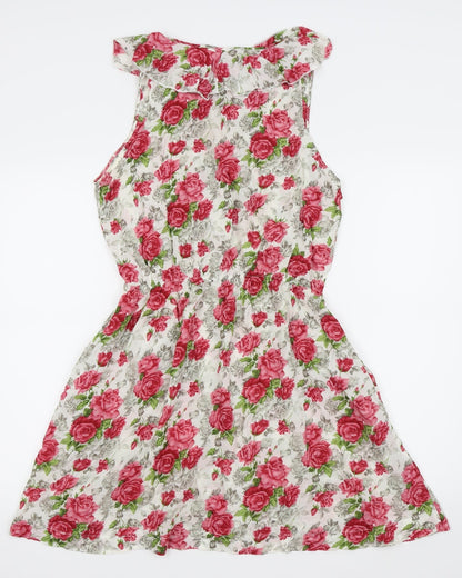 Louche Womens White Floral  Fit & Flare  Size M