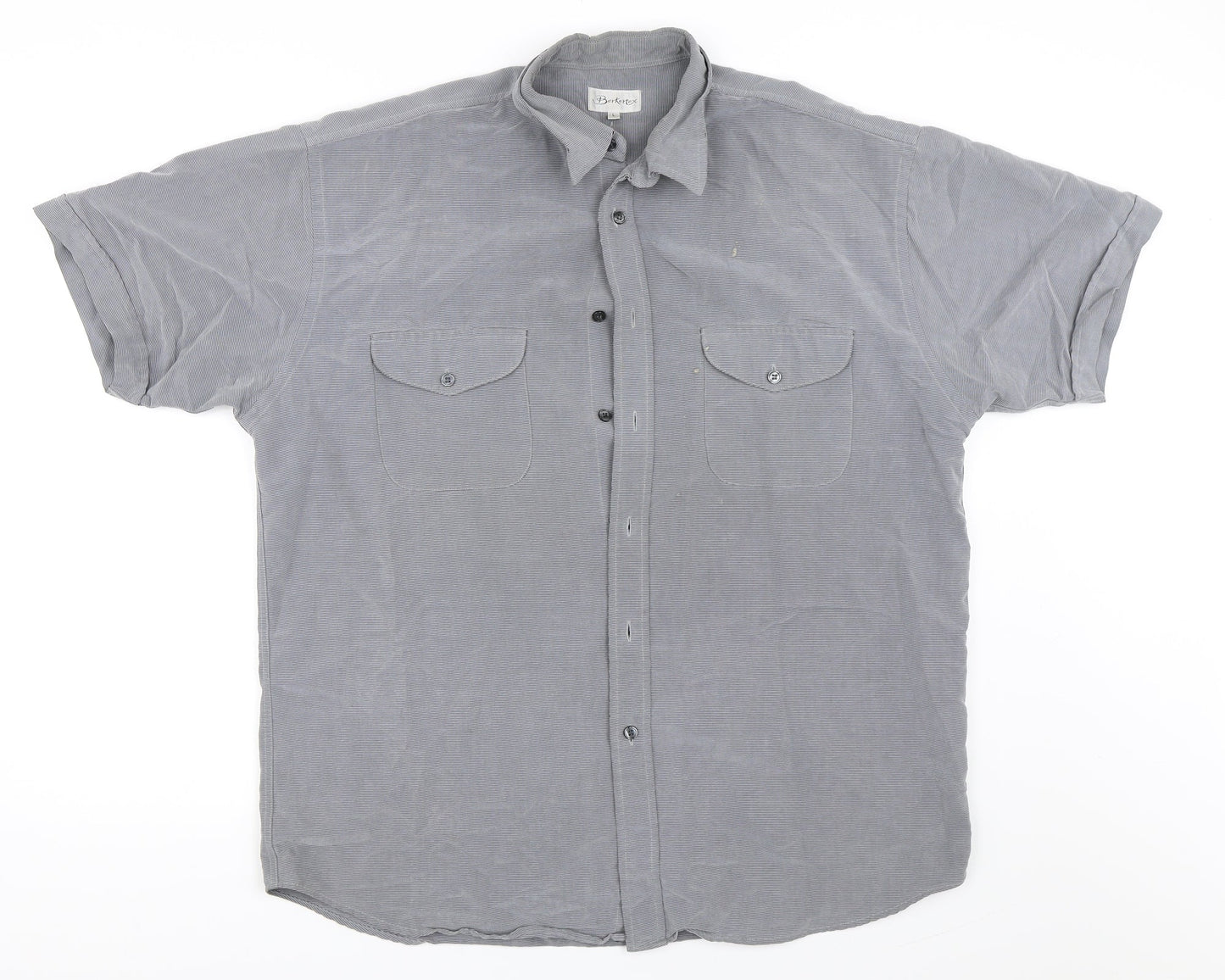 Mens UK Size L Berkertex Grey  Button-Up Short Sleeve Casual Shirt