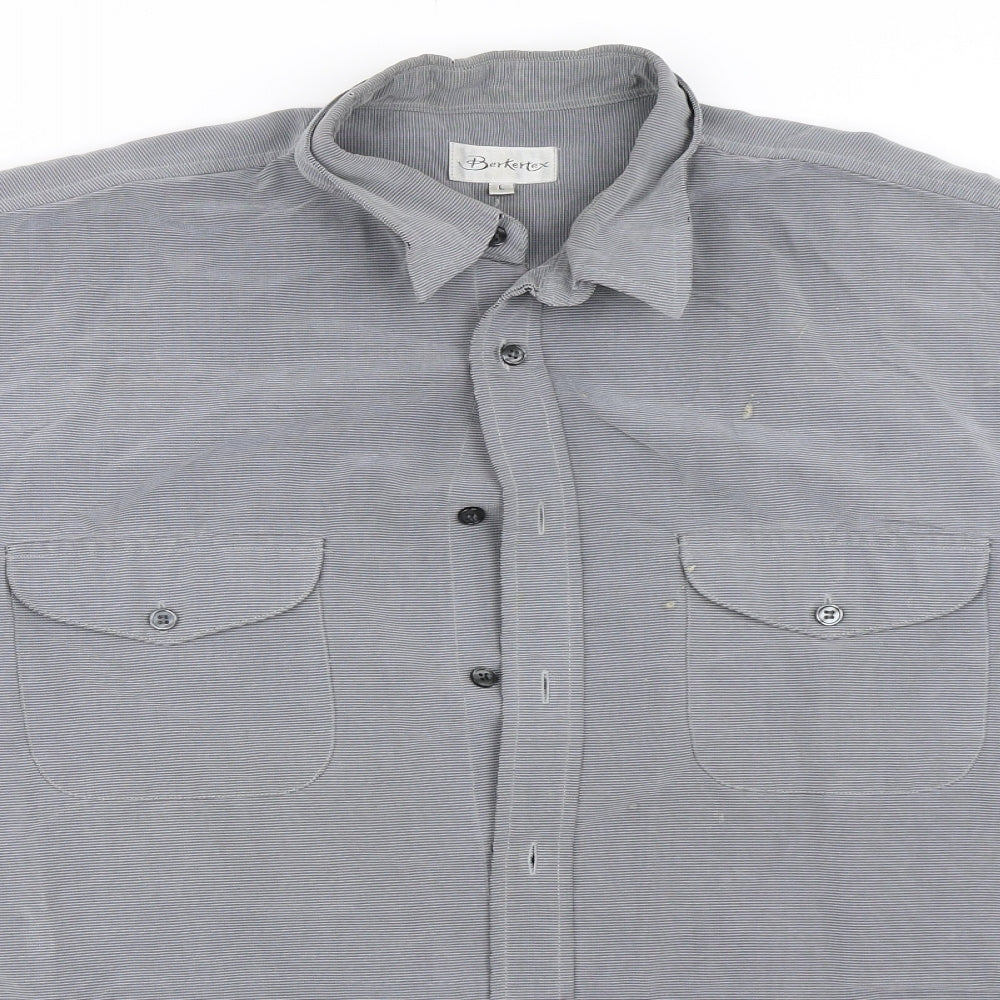 Mens UK Size L Berkertex Grey  Button-Up Short Sleeve Casual Shirt