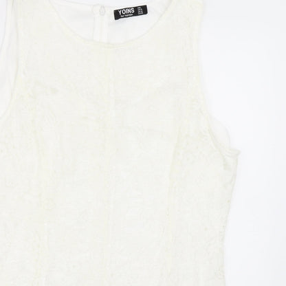 Womens UK Size XL Yoins Ivory Basic Blouse