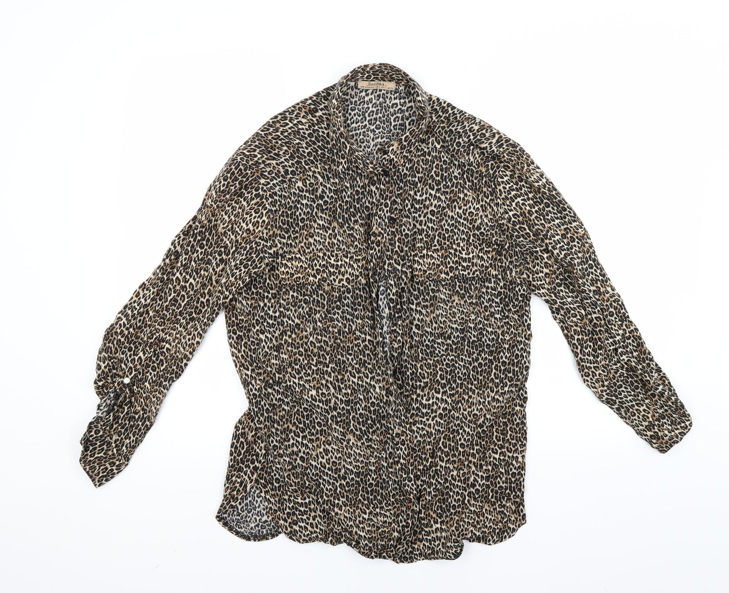 Womens UK Size S Bershka Brown Basic Button-Up