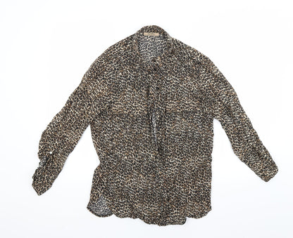 Womens UK Size S Bershka Brown Basic Button-Up