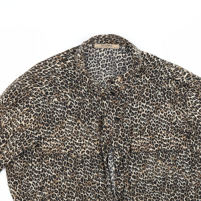 Womens UK Size S Bershka Brown Basic Button-Up