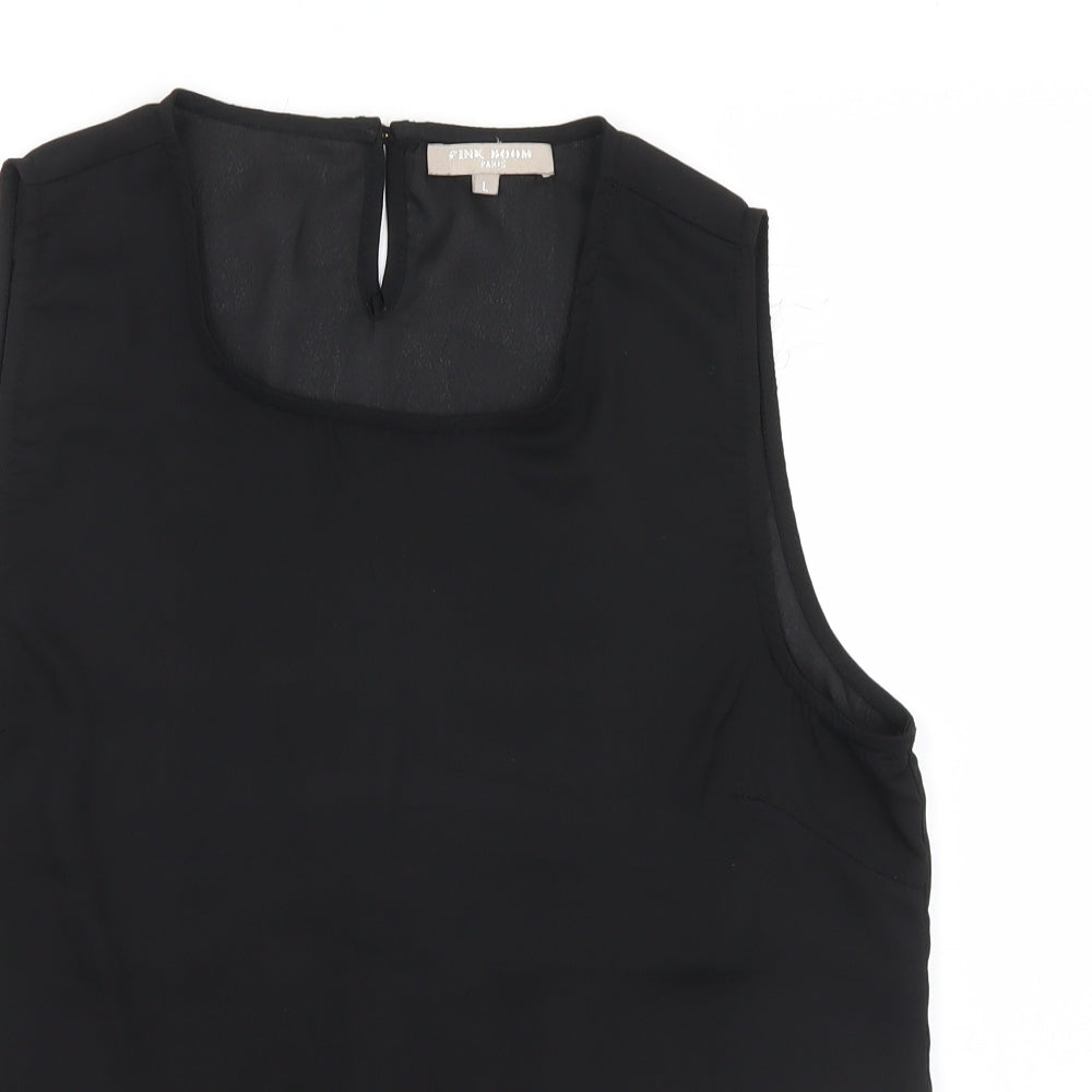 Pink Boom Womens Black  Mesh Basic Blouse Size L
