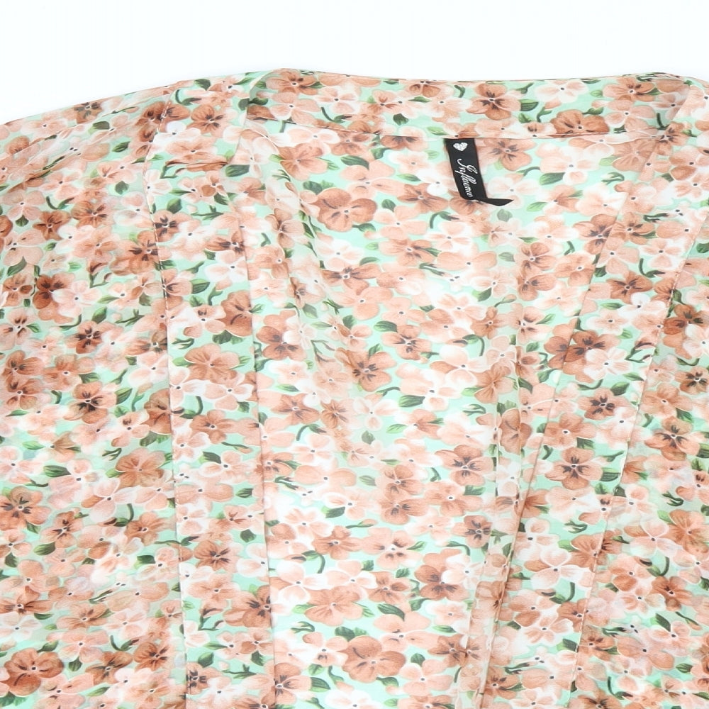 Influence Womens Green Floral Mesh Cardigan Jumper Size 14