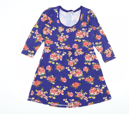 TU Womens Blue Floral Jersey Basic T-Shirt Size 10