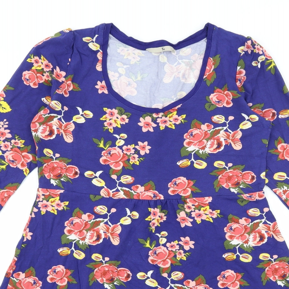 TU Womens Blue Floral Jersey Basic T-Shirt Size 10