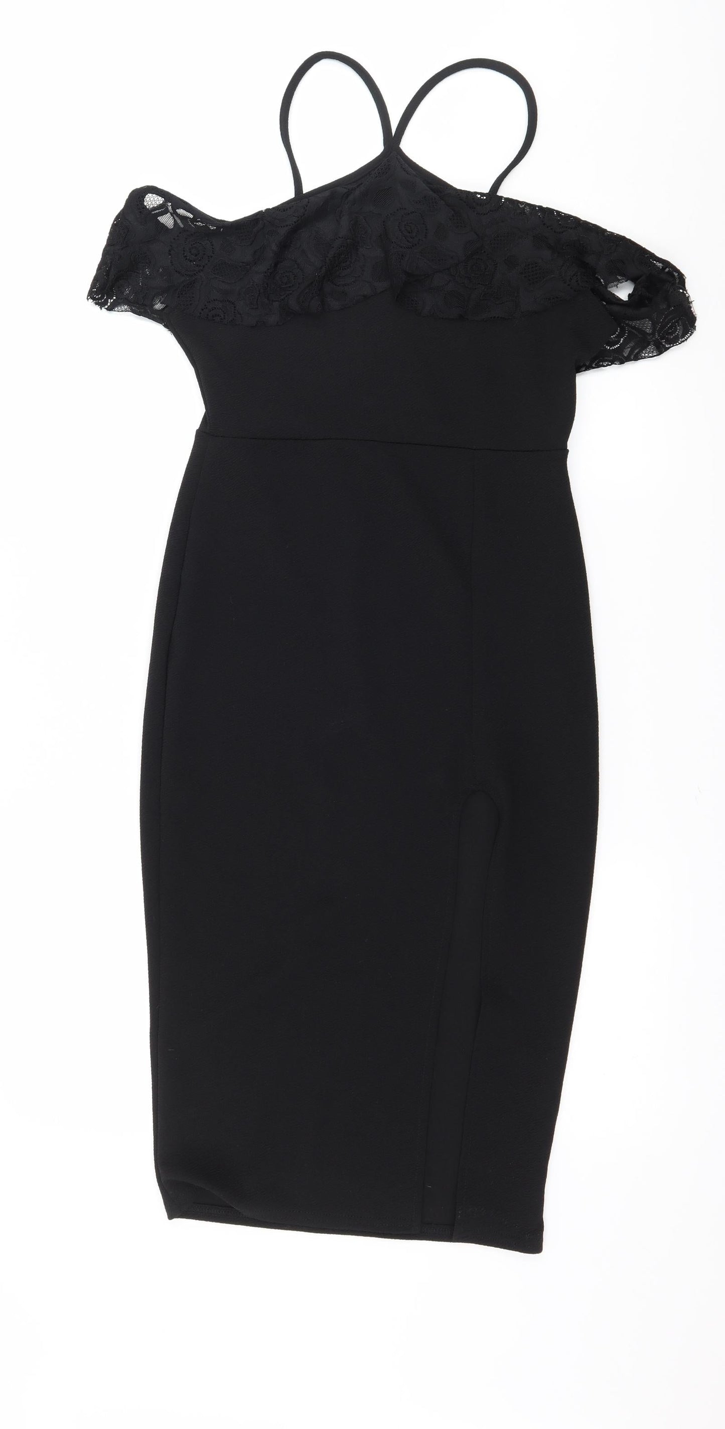 PRETTYLITTLETHING Womens Black   Pencil Dress  Size 12  - Lace detail