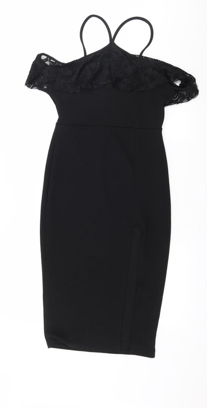 PRETTYLITTLETHING Womens Black   Pencil Dress  Size 12  - Lace detail