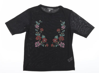 Primark Womens Black Floral Mesh Basic T-Shirt Size 12