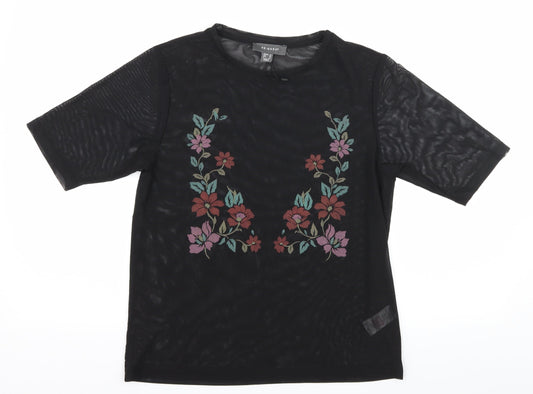 Primark Womens Black Floral Mesh Basic T-Shirt Size 12