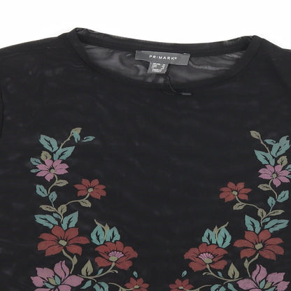 Primark Womens Black Floral Mesh Basic T-Shirt Size 12