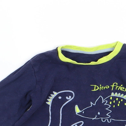Primark Boys Blue  Jersey Basic T-Shirt Size 12-18 Months  - Dino friends