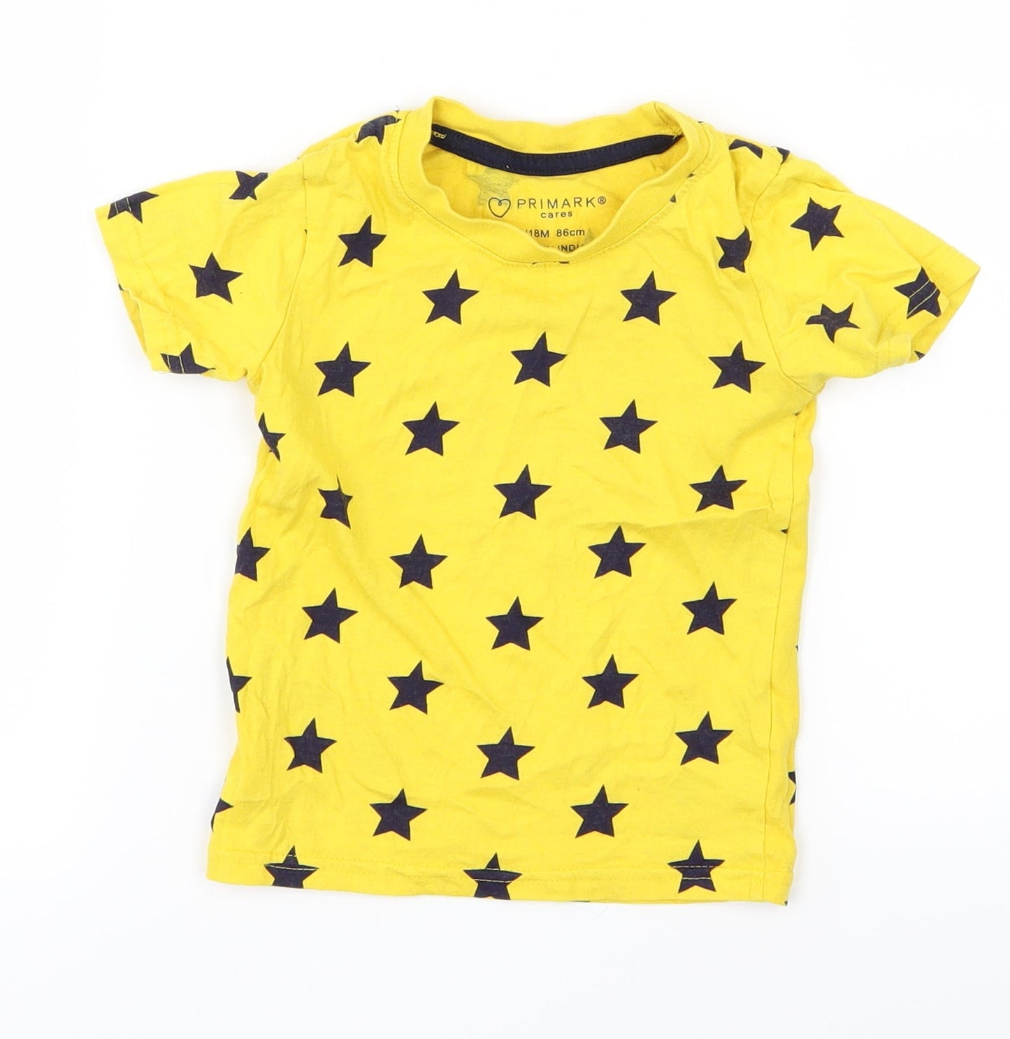 Primark Baby Yellow  Jersey Basic T-Shirt Size 12-18 Months  - Star Print