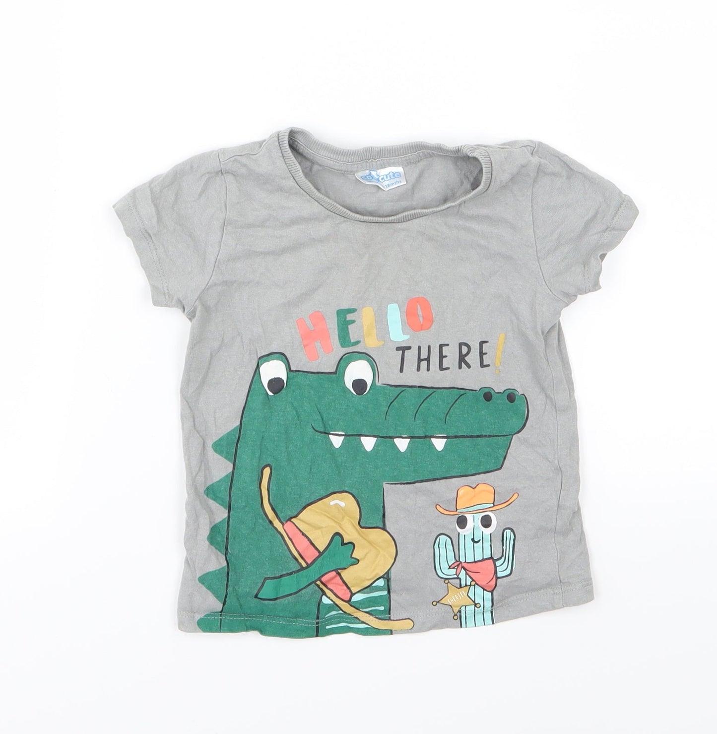 So Cute Boys Grey  Jersey Basic T-Shirt Size 12-18 Months  - Croc