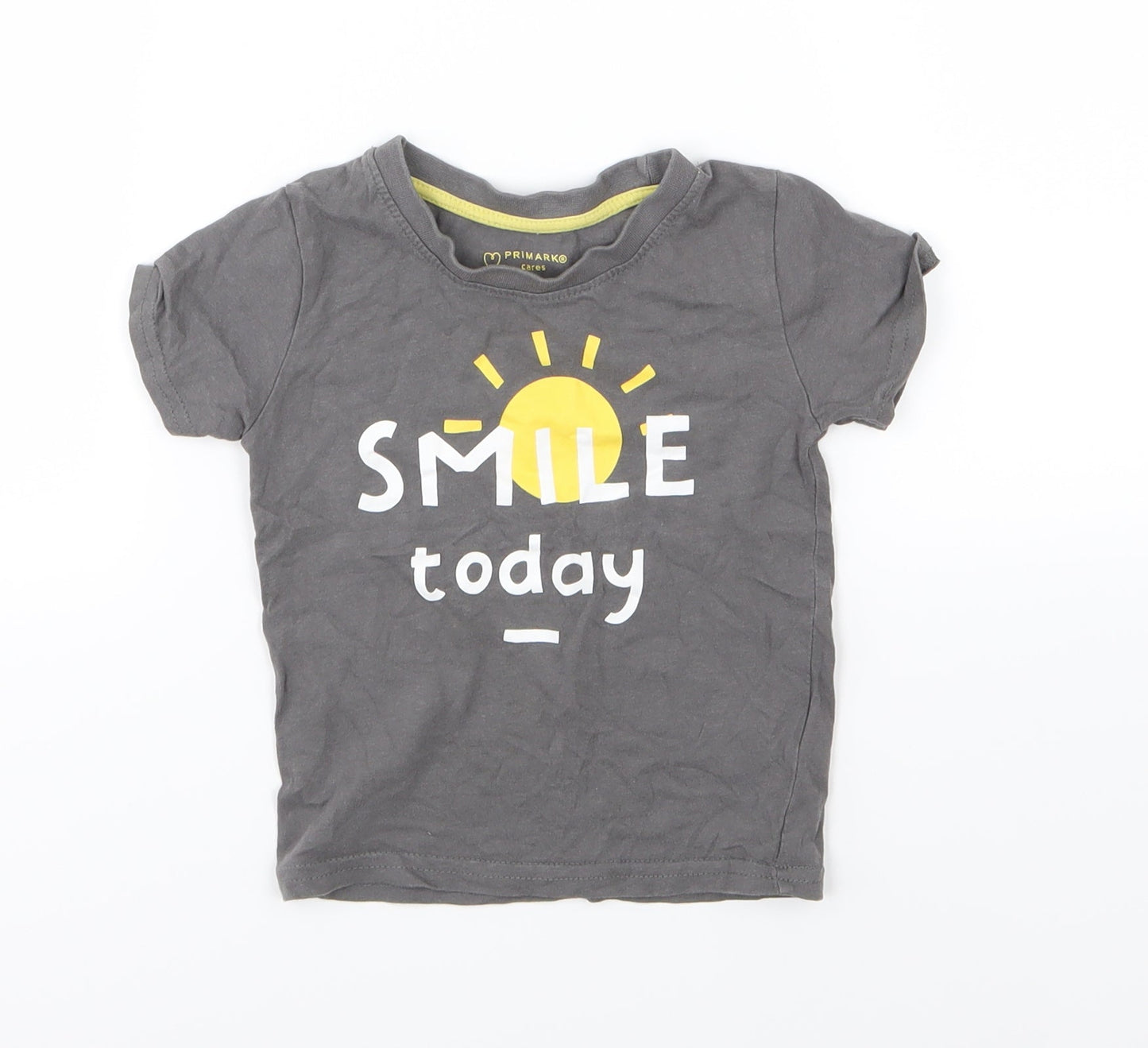 Primark Boys Grey  Jersey Basic T-Shirt Size 12-18 Months  - Smile today