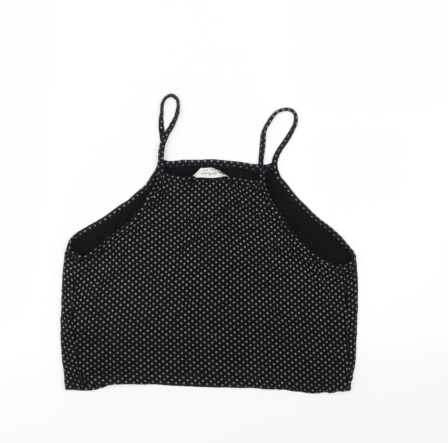 Miss Selfridge Womens Black Polka Dot Jersey Cropped Tank Size 12
