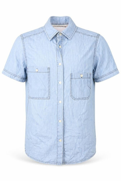 Mens UK Size S Vintage Clth Co Blue  Button-Up Short Sleeve Casual Shirt