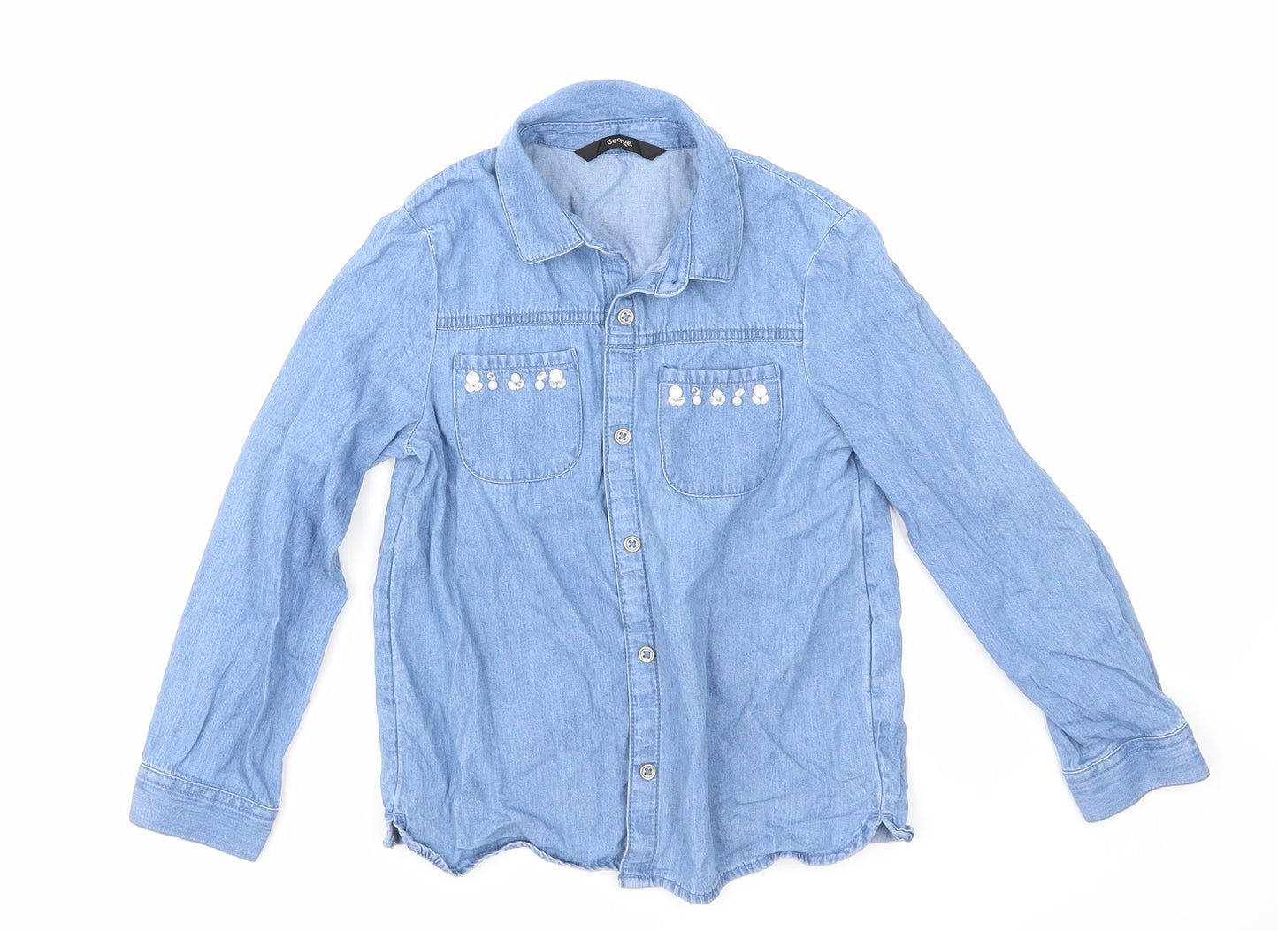 George Girls Blue  Denim Basic Button-Up Size 6-7 Years