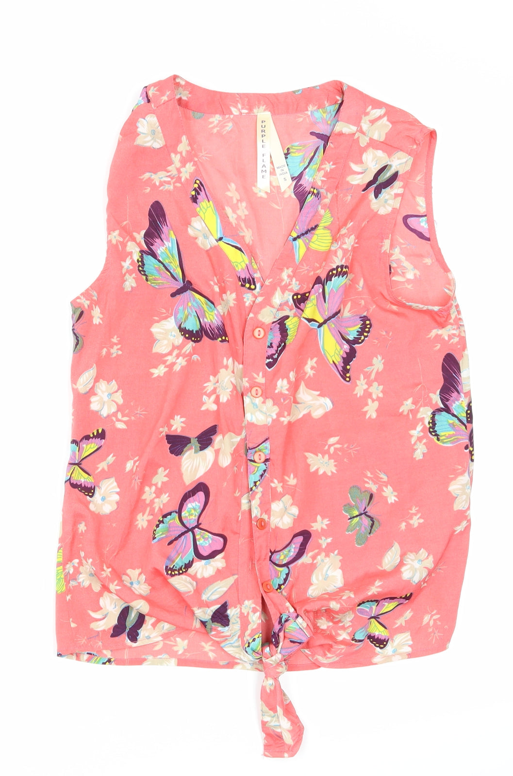purple flame Womens Pink Floral  Basic Blouse Size S