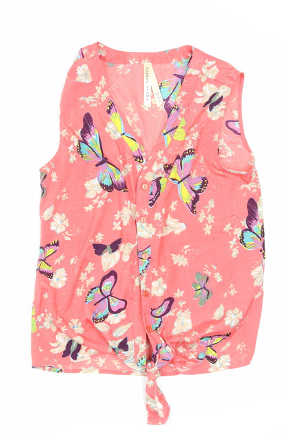 purple flame Womens Pink Floral  Basic Blouse Size S