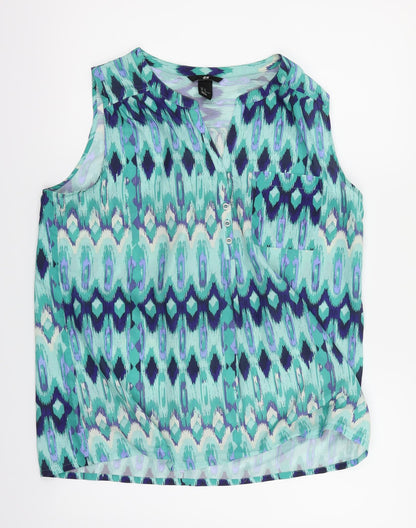 H&M Womens Green Animal Print  Basic Blouse Size 16