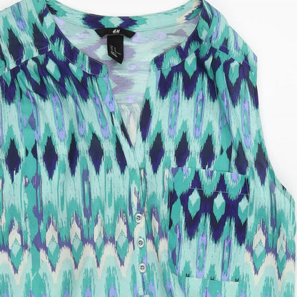 H&M Womens Green Animal Print  Basic Blouse Size 16