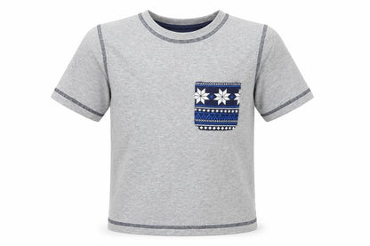 Primark Boys Grey   Basic T-Shirt Size 7-8 Years  - Pattern on Pocket