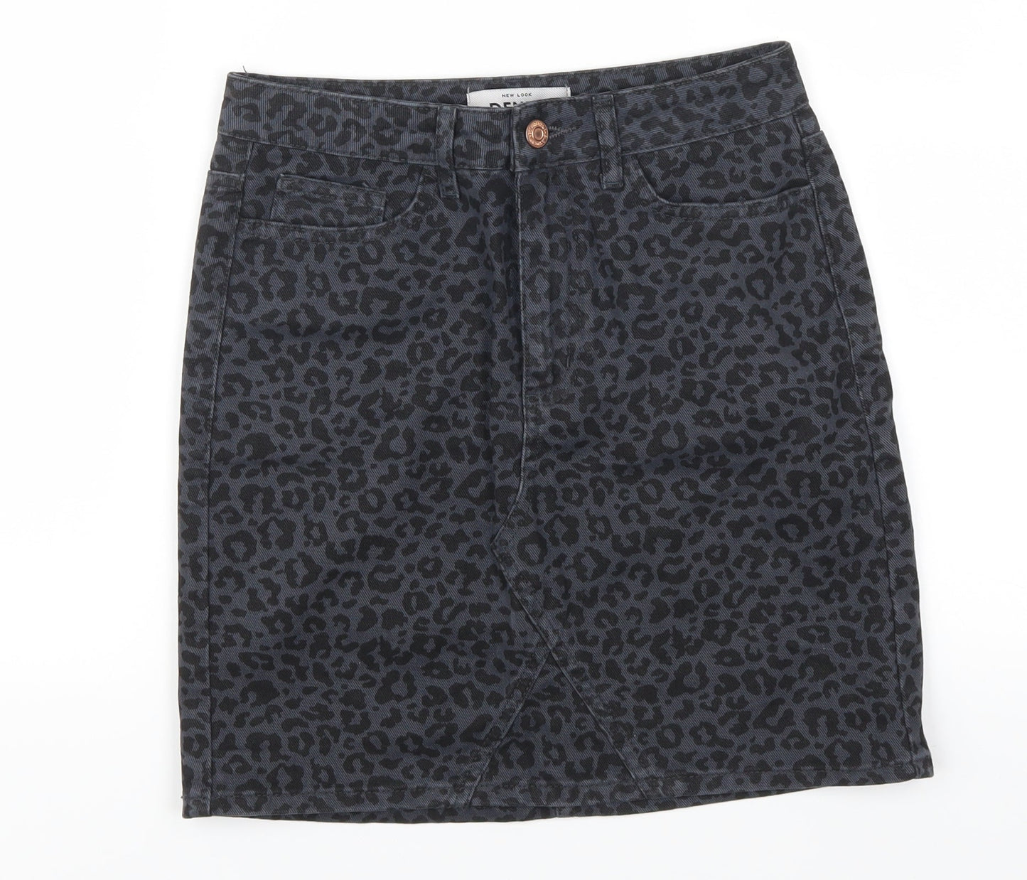New Look Womens Blue Animal Print Denim Mini Skirt Size 6